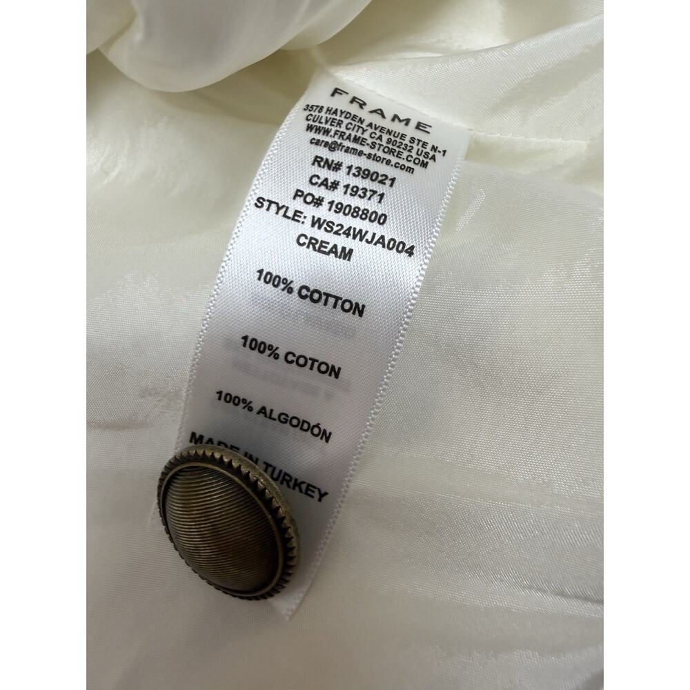 FRAME Cream Cotton Collarless Button Front Jacket Women’s Large - Picture 11 of 11